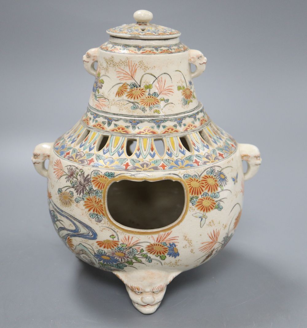 A Japanese Satsuma incense burner, height 22cm